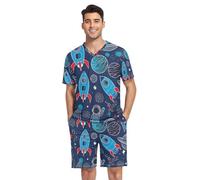 RPLIFE Ensemble pyjama court pour homme avec col en V - 2 pièces - Tailles S à XXL, Bleu fusée, L