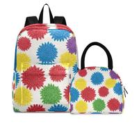 RPLIFE Ensemble sac à dos, sac à dos et sac à déjeuner pour garçons - Rouge bleu jaune vert chrysanthème imperméable
