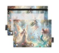 RPLIFE Fairy and Mermaid Lot de 2 trousses à crayons pour l'école des enfants, pochette transparente pour garçons et filles, 24 x 17 cm