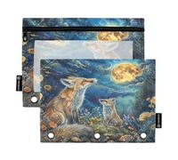 RPLIFE Fantasy Mystical Fox Lot de 2 pochettes à fermeture éclair pour l'école des enfants, pochette transparente à fermeture éclair pour garçons et filles, 24 x 17 cm