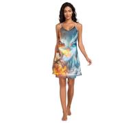 RPLIFE Fire Dragon Vs Water Dragon Robe de nuit sans manches à col en V pour femme, tailles S à XXL, Dragon de feu contre dragon d'eau, XXL