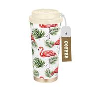RPLIFE Flamingos Gobelet à café isotherme à double paroi avec revêtement en céramique avec paille et couvercle à filet, 473 ml - Pour école, bureau, fête, camping