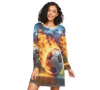 RPLIFE Football on Fire Chemise de nuit à manches longues pour femme, robe de nuit confortable à col rond, chemise de nuit décontractée pour femmes, Football on Fire, S