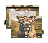 RPLIFE Funny Donkey Lot de 2 pochettes perforatrices à 3 trous pour l'école des enfants, trousse transparente à 3 anneaux pour garçons et filles, 24 x 17 cm