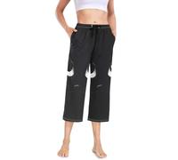 RPLIFE Funny Eyes Capri Pantalon de pyjama pour femme, pantalon de pyjama avec cordon de serrage, petit pyjama capri, Yeux qui brillent dans l'obscurité, L