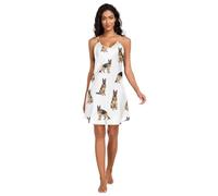 RPLIFE German Shepherd White Robe de nuit en satin pour femme avec bretelles spaghetti réglables et col en V, Berger allemand blanc, L