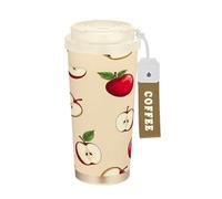 RPLIFE Gobelet à café de 473 ml avec revêtement en céramique, gobelet à café en acier inoxydable avec couvercle à rabat et paille, tasse isotherme sous vide, joli fruit tranché, feuilles vertes, beige