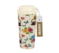 RPLIFE Gobelet à café de voyage isotherme de 473 ml avec revêtement en céramique - Gobelet à café de voyage en acier inoxydable avec paille et couvercle à filtre, tasse à café de voyage de 473,2 ml