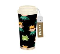 RPLIFE Gobelet à café de voyage isotherme de 473 ml avec revêtement en céramique - Gobelet à café de voyage en acier inoxydable avec paille et couvercle à filtre, motif dessin animé Prince Golden