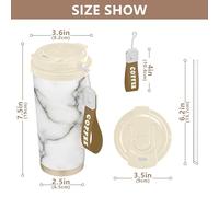 RPLIFE Gobelet à café isotherme de 473 ml avec revêtement en céramique, gobelet à café en acier inoxydable avec paille et couvercle à filtre, tasse à café isotherme (White Marble Gray Black), 473 ml