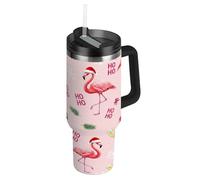 RPLIFE Gobelet à café isotherme en acier inoxydable avec poignée de 1 2000 ml pour homme et femme, motif flamants roses