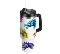 RPLIFE Gobelet à café isotherme en acier inoxydable avec poignée - Motif dragon vibrant - Pour homme et femme - Blanc