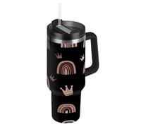 RPLIFE Gobelet avec couvercle et paille de 887 ml - Tasse à café isotherme en acier inoxydable pour homme et femme - Couronnes arc-en-ciel - Marron