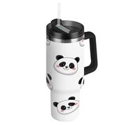 RPLIFE Gobelet avec poignée de 887 ml - Tasse à café isotherme en acier inoxydable pour homme et femme - Panda mignon blanc