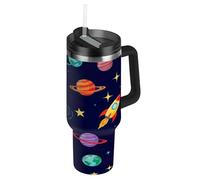 RPLIFE Gobelet avec poignée et paille de 887 ml, gobelets isothermes en acier inoxydable avec couvercles pour voyage pour homme et femme, fusées colorées