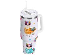 RPLIFE Gobelet en acier inoxydable avec paille, motif lamas et couronnes de fleurs, pour homme - 1200 ml