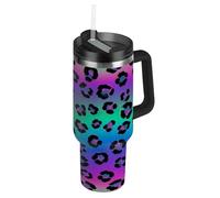 RPLIFE Gobelet isotherme en acier inoxydable avec poignée, 887 ml, motif léopard noir à pois bleus, pour homme et femme