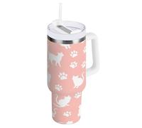 RPLIFE Gobelet pastel, motif empreintes de pattes de chat, gobelet en acier inoxydable, bouteille d'eau avec paille