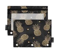 RPLIFE Golden Ananas Lot de 2 pochettes à crayons noires à pois dorés avec fenêtre transparente, 24 x 17 cm (taille unique)