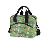 RPLIFE Grand sac à déjeuner coloré avec motif carpes koï et feuilles de lotus vertes pour le travail, 29 x 18 x 24 cm