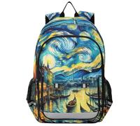 RPLIFE Grand sac à dos pour filles et garçons, motif ciel étoilé Venise, grand sac à dos avec sangle de poitrine, cartable de 6 à 12 ans avec rabat avant, 43,2 cm