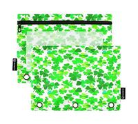 RPLIFE Green Clover Leaves Lot de 2 trousses à crayons pour l'école des enfants, poche de rangement transparente pour garçons et filles, 24 x 17 cm