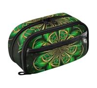RPLIFE Green Clover Trousse à crayons dorée chic avec poche en PVC transparent, trousse à crayons esthétique pour adolescentes