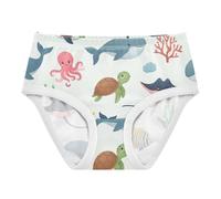 RPLIFE Jolis slips animaux marins baleines pour filles, culottes pour petite fille, sous-vêtements en coton pour filles, 2 à 8 ans, Baleines d'animaux marins mignons, 6 ans