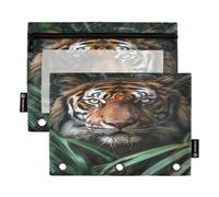 RPLIFE Jungle Tiger Lot de 2 grandes trousses à crayons pour l'école des enfants, pochette transparente à fermeture éclair pour garçons et filles, 24 x 17 cm (taille unique x 2)