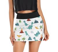 RPLIFE Jupe-short Activewear - Jupe-short de tennis taille haute - Contrôle du ventre - Pour femme - Avec short - Taille S à XXL, Dinosaures mignons de dessin animé blanc-3, Taille L