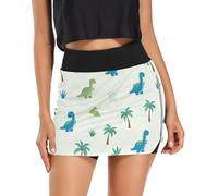 RPLIFE Jupe-short athlétique pour femme - Jupe-short athlétique taille haute avec poches - motif dinosaures de dessin animé - Taille S à XXL, Dinosaures mignons de dessin animé vert clair, Taille L