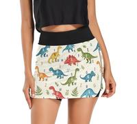 RPLIFE Jupe-short de tennis pour femme - Taille haute - Contrôle du ventre - Avec poches - Motif dinosaures colorés - Taille S à XXL, Dinosaures colorés., Taille L