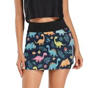 RPLIFE Jupe-short pour femme, jupe gainante motif dinosaure coloré, jupe de tennis légère taille haute avec short, taille S à XXL, Dinosaures colorés, Taille L