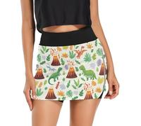 RPLIFE Jupe-short pour femme, motif dinosaures mignons taille haute, contrôle du ventre, jupe-short athlétique pour femme avec poches, taille S à XXL, Adorables dinosaures, Taille L