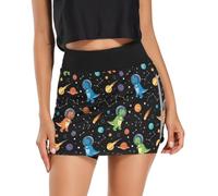 RPLIFE Jupes taille haute pour femme, contrôle du ventre, motif dinosaures, planètes spatiales, jupe-short athlétique décontracté pour femmes, taille S à XXL, Planètes de l'espace Dinosaures de dessin