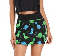 RPLIFE Jupes taille haute pour femmes, contrôle du ventre, jupe-short actif léger motif dinosaures de dessin animé, noir, taille S à XXL, Dinosaures de dessin animé noir, Taille L