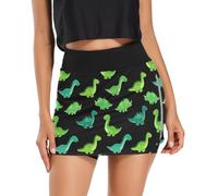 RPLIFE Jupes taille haute pour femmes, contrôle du ventre, jupe-short athlétique élastique noir, motif dinosaures verts, taille S à XXL, Dinosaures verts mignons noirs, Taille L