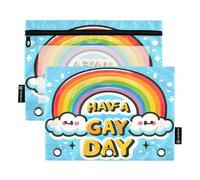 RPLIFE LGBT Rainbow Have A Gay Day Lot de 2 pochettes perforées à 3 trous pour l'école des enfants, pochette zippée sur le devant transparent pour garçons et filles, 24,8 x 17,8 cm