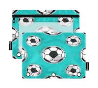 RPLIFE Lot de 2 pochettes transparentes à 3 anneaux pour l'école des enfants, motif ballons de football, turquoise, 24 x 17 cm