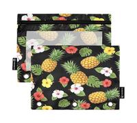 RPLIFE Lot de 2 pochettes transparentes à fermeture éclair pour garçons et filles, motif ananas jaunes, hibiscus coloré, 24 x 17 cm (taille unique x 2)