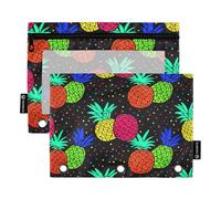 RPLIFE Lot de 2 trousses à 3 anneaux avec fenêtre transparente, motif ananas à pois, fournitures scolaires pour enfants, 24 x 17 cm (taille unique x 2)