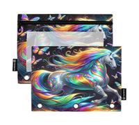RPLIFE Lot de 2 trousses à crayons pour classeur à 3 anneaux, ensemble de trousses à crayons souples, essentiels pour la rentrée scolaire, 24 x 17 cm, cheval licorne irisé