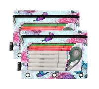 RPLIFE Lot de 2 trousses à crayons pour classeur à 3 anneaux, fermeture éclair plate et douce, essentiels pour la rentrée scolaire, 24 x 17 cm, fleurs roses violettes