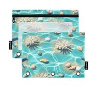 RPLIFE Lot de 2 trousses à crayons pour classeur à 3 anneaux, fournitures de rentrée scolaire, 24 x 17 cm, scènes de plage sous-marines, sable