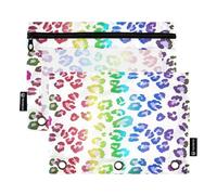 RPLIFE Lot de 2 trousses à crayons pour classeur à 3 anneaux, grande pochette à crayons douce et plate à fermeture éclair, fournitures de rentrée scolaire, 24 x 17 cm, imprimé léopard arc-en-ciel