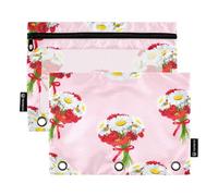 RPLIFE Lot de 2 trousses à crayons pour classeur à 3 anneaux, grande pochette à crayons douce et plate à fermeture éclair, essentiels pour la rentrée scolaire, 24 x 17 cm, bouquets de marguerites
