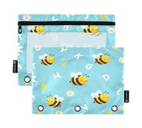 RPLIFE Lot de 2 trousses à crayons pour classeur à 3 anneaux, grande trousse à crayons souple pour classeur, essentiels pour la rentrée scolaire, 24 x 17 cm, jolies abeilles de dessin animé