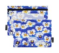 RPLIFE Lot de 2 trousses à crayons pour classeur à 3 anneaux, grande trousse à crayons souple pour classeur à 3 anneaux, essentiels pour la rentrée scolaire, 24 x 17 cm, fleurs de pensées bleues et