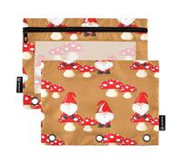 RPLIFE Lot de 2 trousses à crayons pour classeur à 3 anneaux, pochette à crayons douce et plate à fermeture éclair, essentiels pour la rentrée scolaire, 24 x 17 cm, nains mignons marron champignon