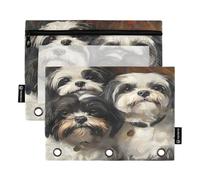 RPLIFE Lot de 2 trousses à crayons pour classeur à 3 anneaux, pochette à crayons plate et douce, fournitures de rentrée scolaire, 24 x 17 cm, chiens Shih Tzu mignons